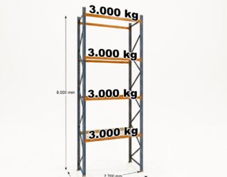 Paletové Regály Mecalux 4 patra – ZÁKLADNÍ POLE Bazar / použité